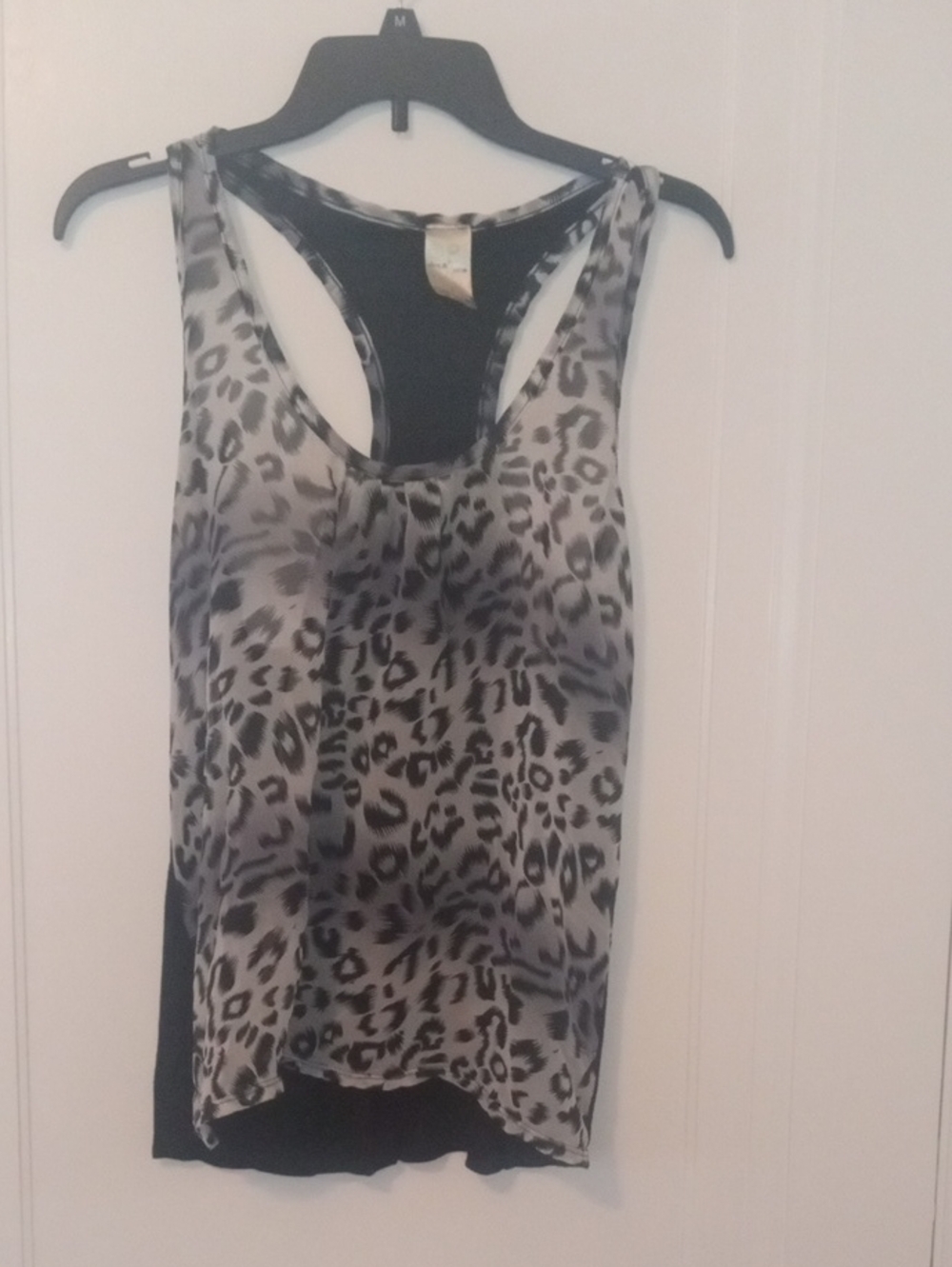 Women's Sleeveless Animal Print Racerback Top - Black & Gray, medium